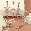 1Pc 304 Stainless Steel Rose Rhinestone Curved Barvell Belly Rings WGF9938-01-2