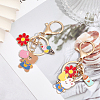 Globleland 2Pcs 2 Style Cute Cotton Candy Theme Bear/Rabbit Alloy Enamel Pendant Keychain with Ice Cream and Flower Charm KEYC-GL0001-04-4