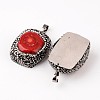 Rectangle Coral Polymer Clay Rhinestone Pendants X-G-F291-28-2