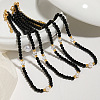 Elegant Round Natural Black Onyx(Dyed & Heated) & Glass & Freshwater Pearl Beaded Necklaces WB9753-1