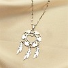 Non-Tarnish Woven Net/Web with Feather 304 Stainless Steel Pendant Necklaces for Women NJEW-G087-01P-1