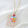 Brass Enamel Rectangle with Cat Shape Pendant Necklaces FS-WG7D7CE-01-1