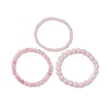 3Pcs Round Natural Rose Quartz Beads Stretch Bracelets BJEW-JB10963-3