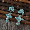 Synthetic Turquoise Cross Dangle Stud Earrings PW-WG58438-01-1