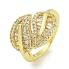 Rack Plating Brass Micro Pave Cubic Zirconia Leaf Open Cuff Rings for Women RJEW-I104-04G-1