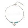 304 Stainless Steel Bees Charm Anklet with Round Natural White Jade Beads for Women AJEW-AN00498-02-1