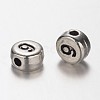 Flat Round Antique Silver Tone Alloy Number Beads PALLOY-K194-09AS-2