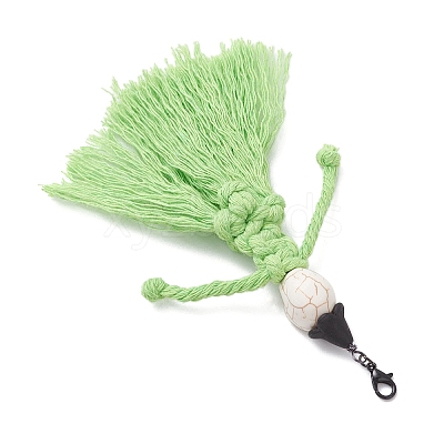 Halloween Cotton Threads Tassel & Synthetic Turquoise Skull Pendant Decorations HJEW-JM03757-03-1