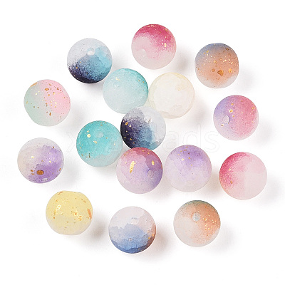 Frosted Baking Paint Crackle Glass Beads with Glitter Powder X1-DGLA-T004-01A-1