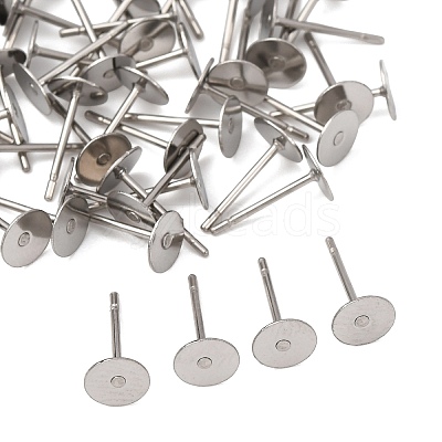 Tarnish Resistant 316 Surgical Stainless Steel Flat Round Blank Peg Stud Earring Settings X-STAS-R073-06-1