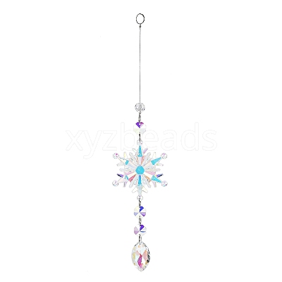 AB Color Glass Snowflake Pendant Decorations AJEW-Q144-02P-04-1