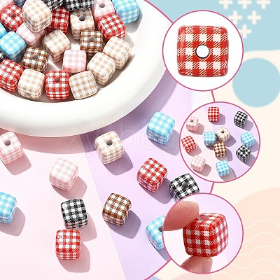 24Pcs 6 Colors Printed Opaque Acrylic Beads MACR-YW0004-77-1