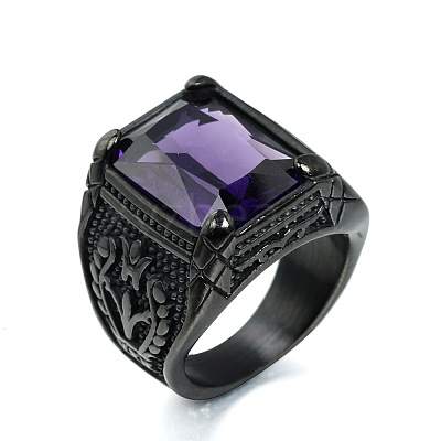 316L Stainless Steel & Cubic Zirconia Men's Vintage Carved Finger Rings FS-WG82D33-73-1