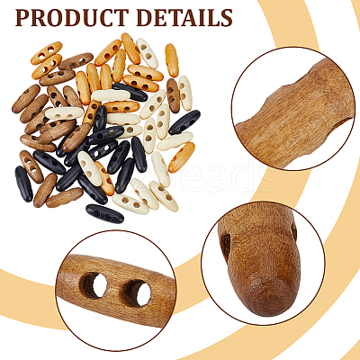 60Pcs 4 Colors 2-Hole Wood Buttons BUTT-GF0004-25B-1