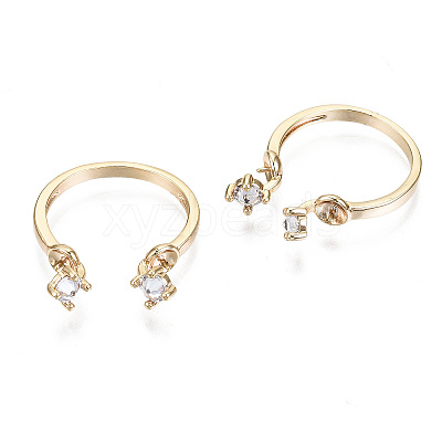 Brass Micro Clear Cubic Zirconia Cuff Finger Rings Setting KK-T056-51G-NF-1