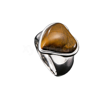 304 Stainless Steel with Natural Tiger Eye Finger Rings for Men FS-WG9BB25-06-1