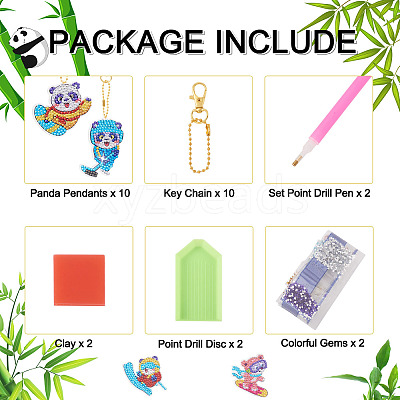 2 Sets 2 Style DIY Diamond Painting Sporting Panda Keychain Kits DIY-TA0003-80-1