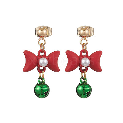Bowknot Alloy with Acrylic & Brass Bell Stud Dangle Earrings EJEW-JE06092-1