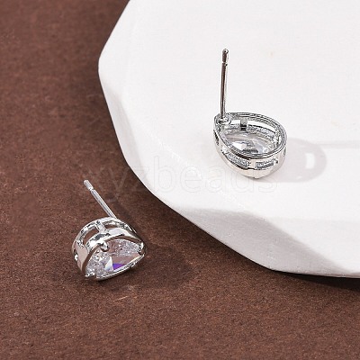 Brass Micro Pave Clear Cubic Zirconia Stud Earrings EJEW-C174-02G-P-1