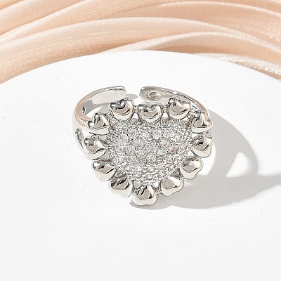 Brass Micro Pave Cubic Zirconia Cuff Open Rings for Women CU-CBA760A-13A-P-1