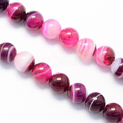 Round Natural Striped Agate/Banded Agate Stone Beads Strands X-G-S118-8mm-02-1