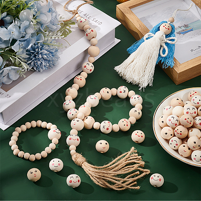 90Pcs 6 Styles Printed Wood European Beads WOOD-PH0002-89-1