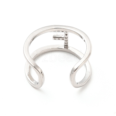 Clear Cubic Zirconia Initial Letter Open Cuff Ring RJEW-A012-01P-F-1