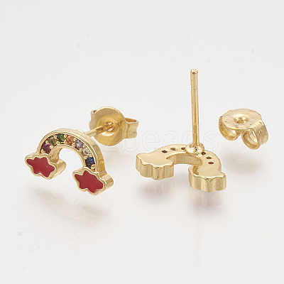 Brass Cubic Zirconia Stud Earrings EJEW-S201-169B-1