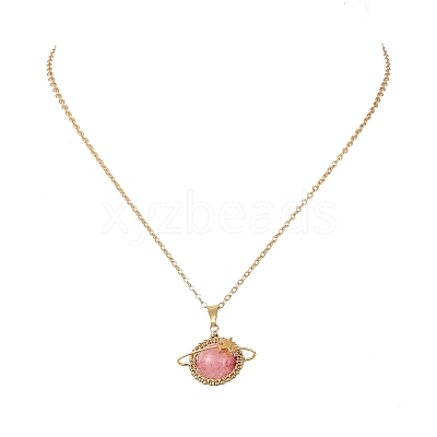 4Pcs 4 Styles Natural Labradorite & Yellow Hematoid Quartz & Amethyst & Dyed Green Jade Copper Wire Wrapped Planet Pendant Brass Cable Chain Necklaces for Women NJEW-TA00260-1
