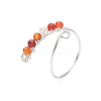 Natural Mixed Gemstone Round Beaded Open Cuff Rings RJEW-JR00566-1