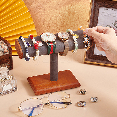 T-Shaped Bar Wood Covered with Microfiber Bracelet Display Stands BDIS-WH0014-01-1