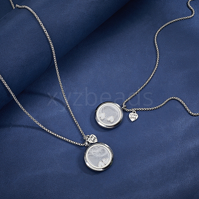 2Pcs Alloy Glass Flat Round Pet Fur Keepsake Locket Pendant 304 Stainless Steel Box Chain Necklaces NJEW-PH0001-54B-1