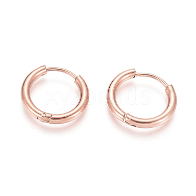 Ion Plating(IP) 304 Stainless Steel Huggie Hoop Earrings EJEW-F111B-17mm-RG-1