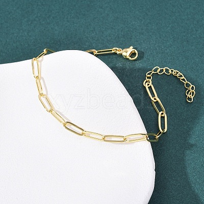 Brass Paperclip Chains Bracelets for Women BJEW-C140-24G-1