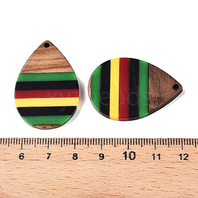 Jamaican Colour Epoxy Resin & Walnut Wood Pendants RESI-N039-122O-1