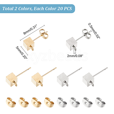40Pcs 2 Colors 304 Stainless Steel Stud Earring Findings STAS-UN0044-56-1