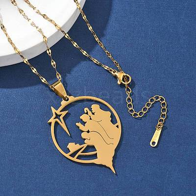 201 Stainless Steel Hollow Star with Prayer Pendant Necklaces for Ramadan & Eid Mubarak NJEW-D318-04G-1