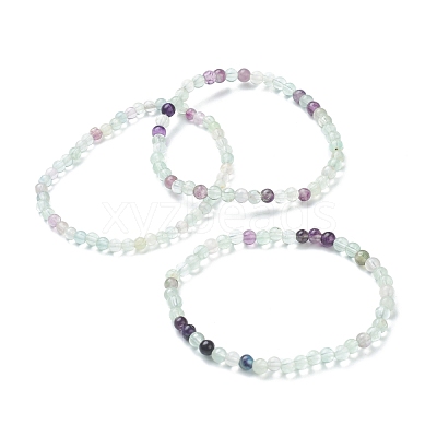 Natural Fluorite Beaded Stretch Bracelets BJEW-A117-A-38-1