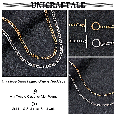 4Pcs 2 Colors 304 Stainless Steel Figaro Chains Necklace NJEW-UN0001-33-1