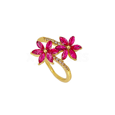 Flower Brass Micro Pave Cubic Zirconia Finger Rings for Women FS-WGC33AC-01-1