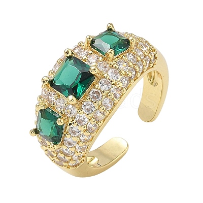 Brass Micro Pave Cubic Zirconia Cuff Open Rings for Women RJEW-L343-13G-04-1