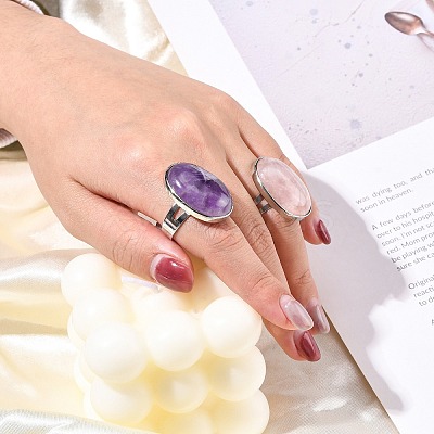 Great Valentines Gifts Natural & Synthetic Mixed Stone Rings RJEW-C094-M-1