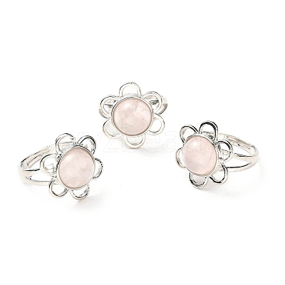 Natural Rose Quartz Adjustable Rings RJEW-P043-01P-22-1