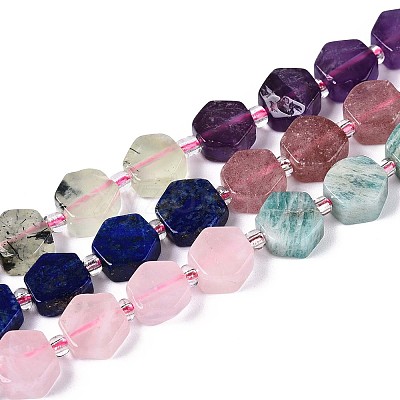 Natural Lapis Lazuli & Amethyst & Rose Quartz & Amazonite & Prehnite & Strawberry Quartz & Sunstone 7 Chakra Beads Strands G-P534-A27-01-1