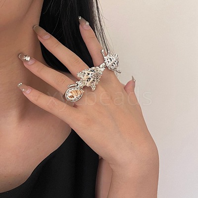 Shell Open Cuff Ring for Women RJEW-Z047-01P-04-1