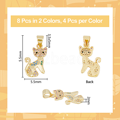8Pcs 2 Colors Rack Plating Brass Micro Pave Cubic Zirconia Pendants KK-DC0003-21-1