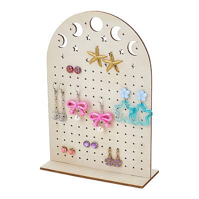 Hollow Moon Plywood Earring Organizer Display Stands EDIS-WH0050-02B-1