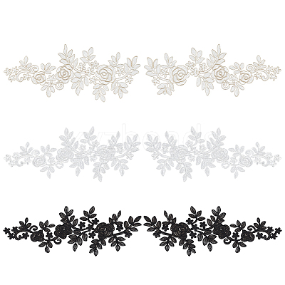 3 Pairs 3 Style Rose Pattern Polyester Computerized Embroidered Appliques DIY-FG0003-96-1