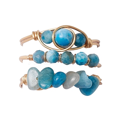 3Pcs Natural Mixed Stone Bead Finger Ring RJEW-JR00855-1