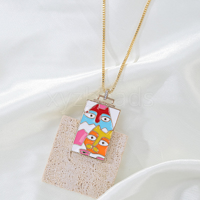 Brass Enamel Rectangle with Cat Shape Pendant Necklaces FS-WG7D7CE-01-1